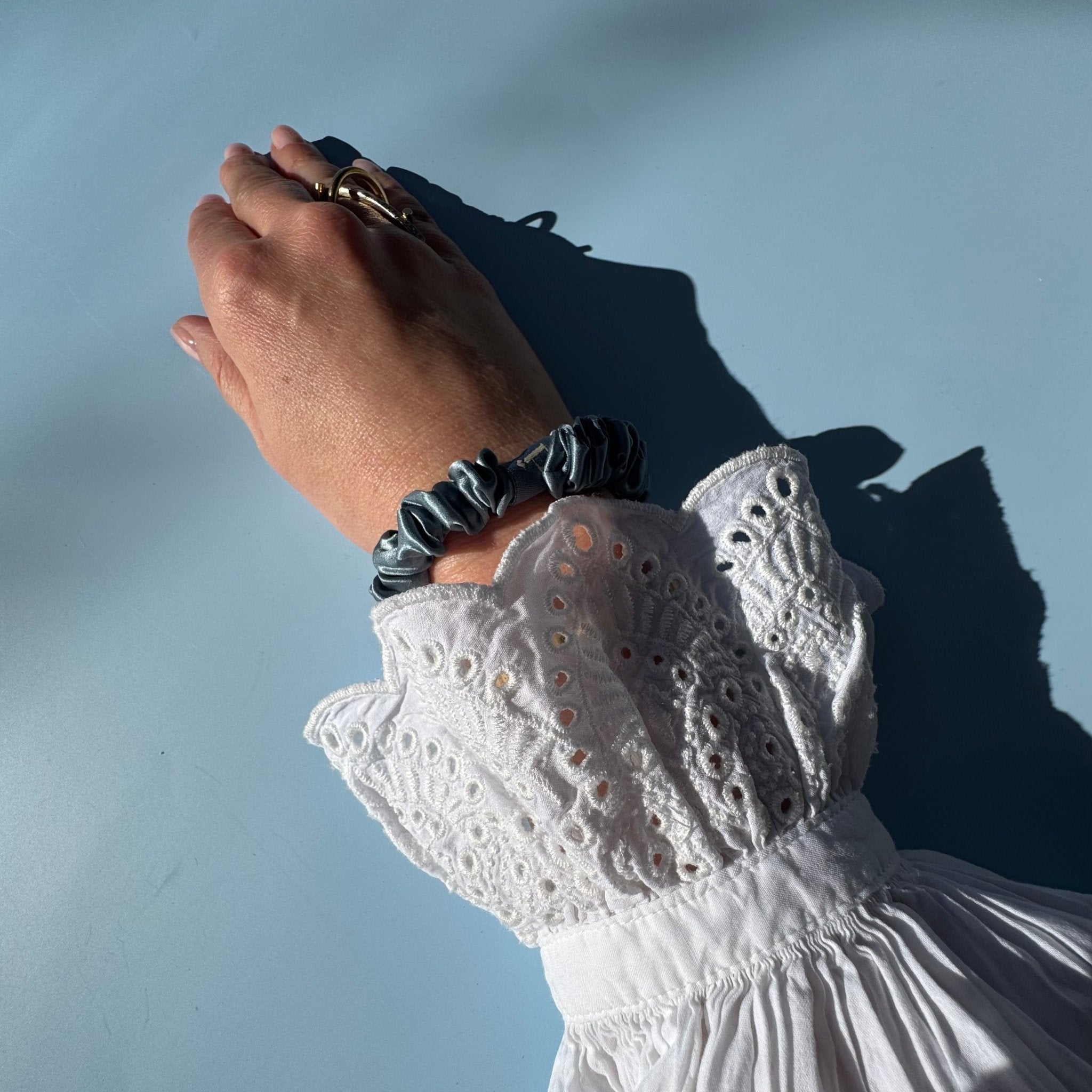 Seidenscrunchie Small 3er Set, Steel Blue