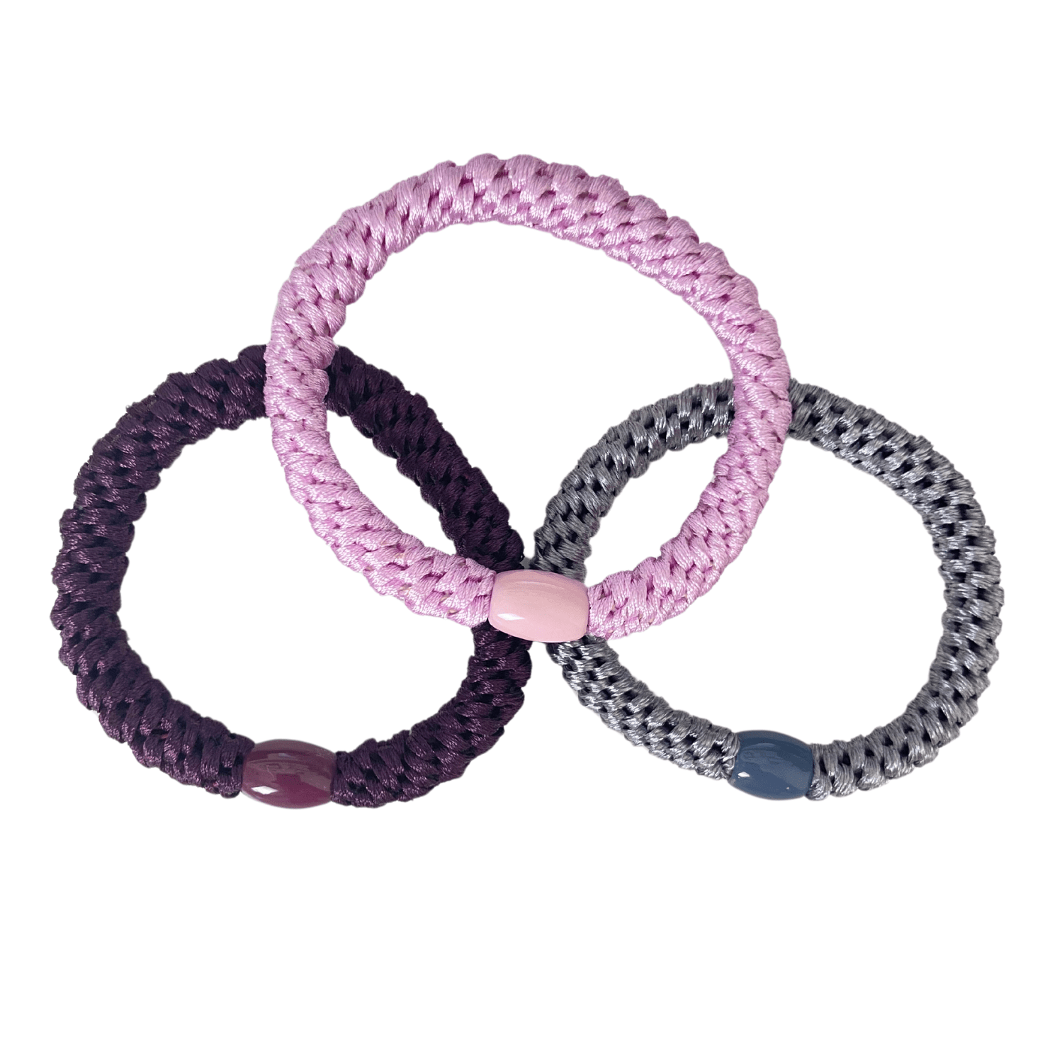 Geflochtenes Haargummi im 3er Set in Aubergine / Lilac Rose / Grau