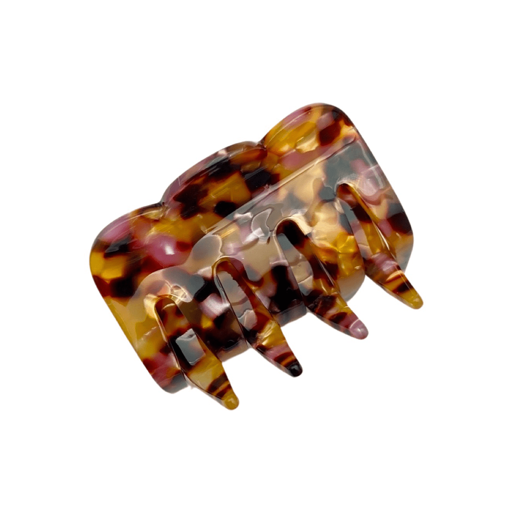 Haarklammer mit Wellenkante, Haarspange Leomuster Braun-Rosa, mittelgroße Haarklammer