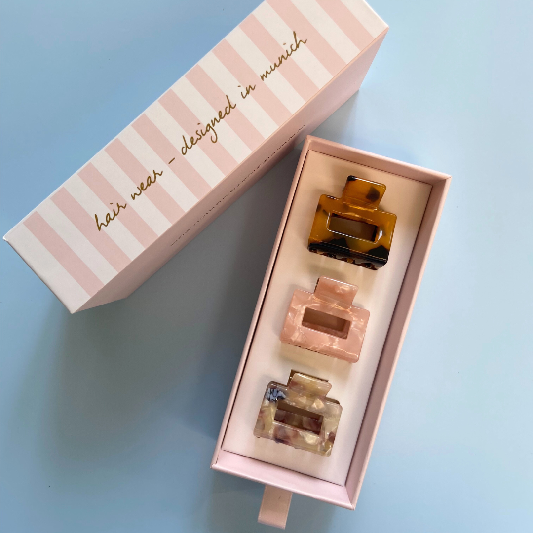 Exklusive Geschenkbox mit Mini Minimalist Haarklammern in eleganten Farben
