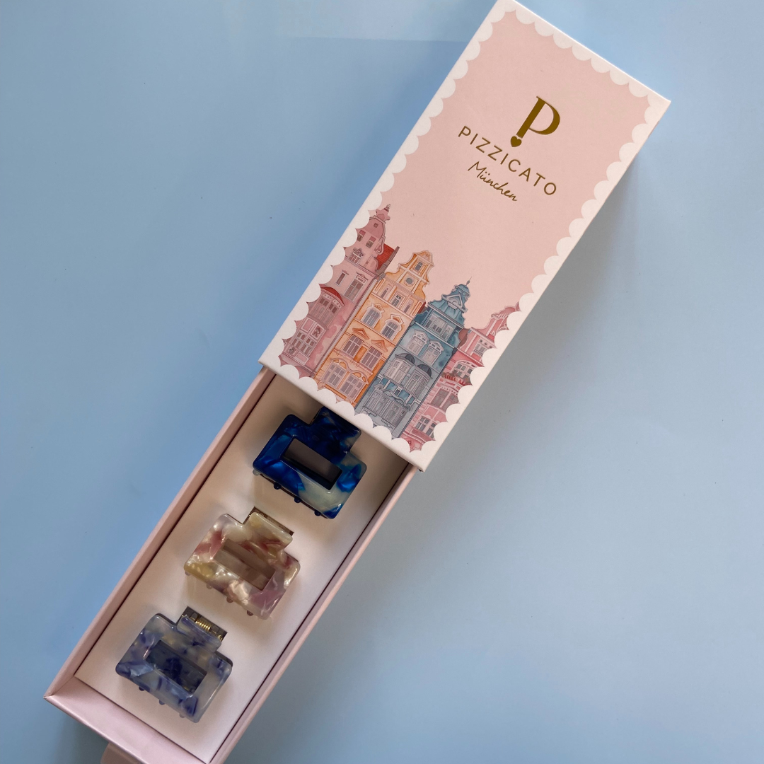 Haarklammern in Seashell, Ocean Blue und Sky in dekorativer Box