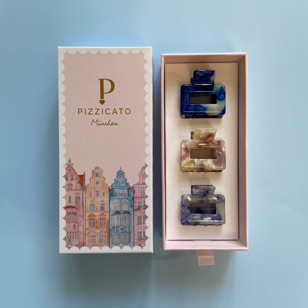 Geschenkbox Mini Minimalist mit 3 Haarklammern in Seashell, Ocean Blue und Sky von Pizzicato München