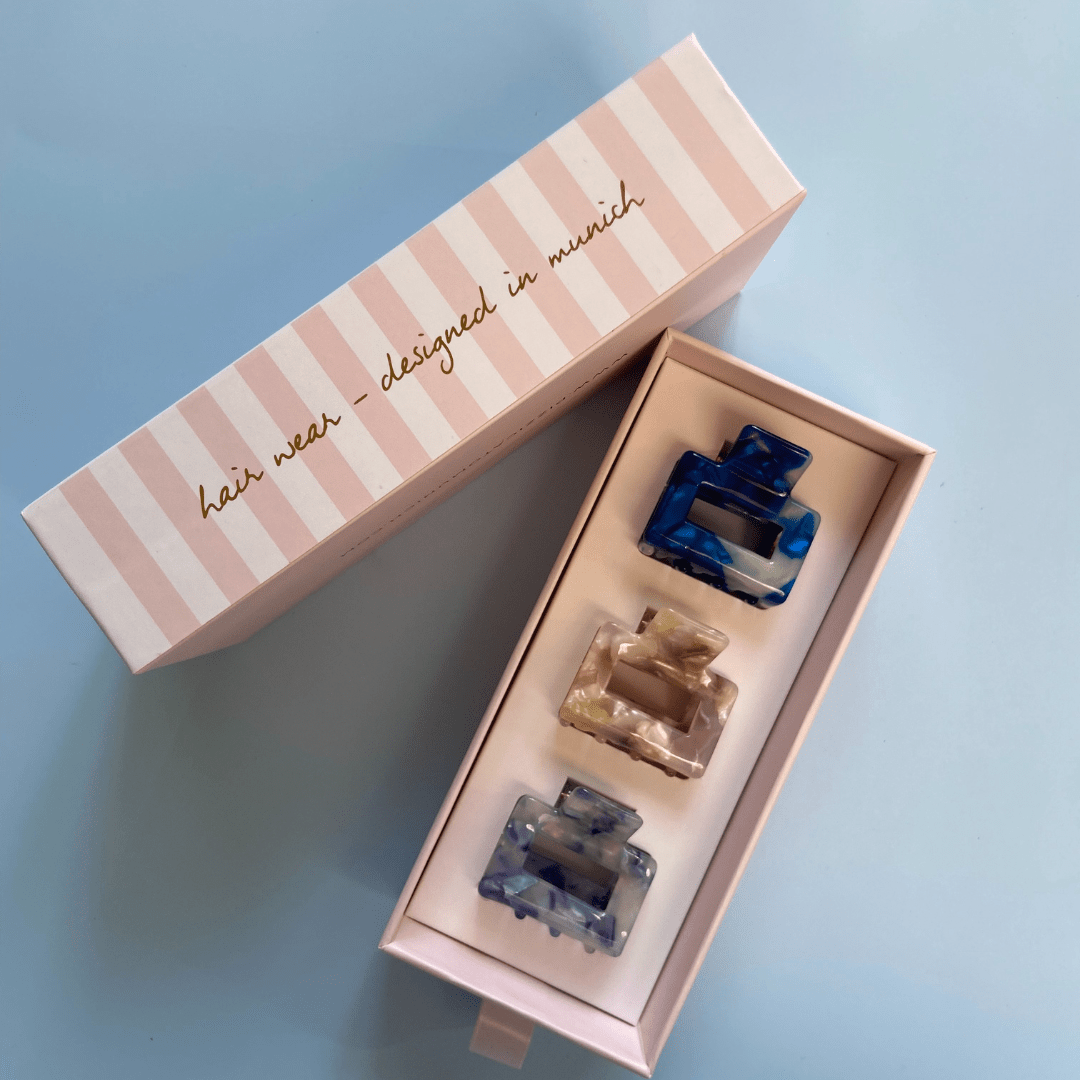 xklusive Geschenkbox mit Mini Minimalist Haarklammern in maritimen Farben