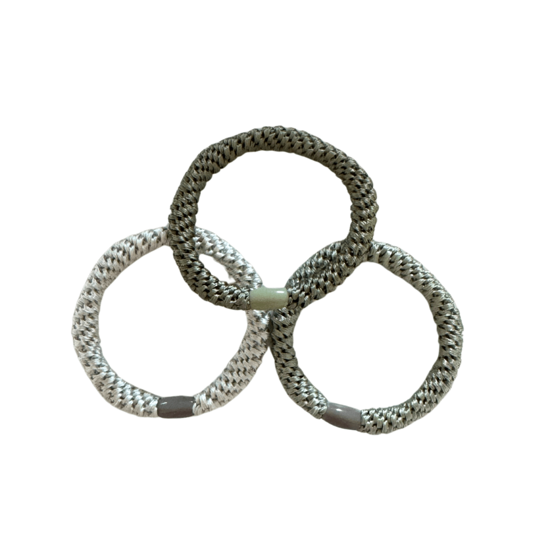 Braided hair ties in a set of 3 in apple green, petrol, dark blue-glittering