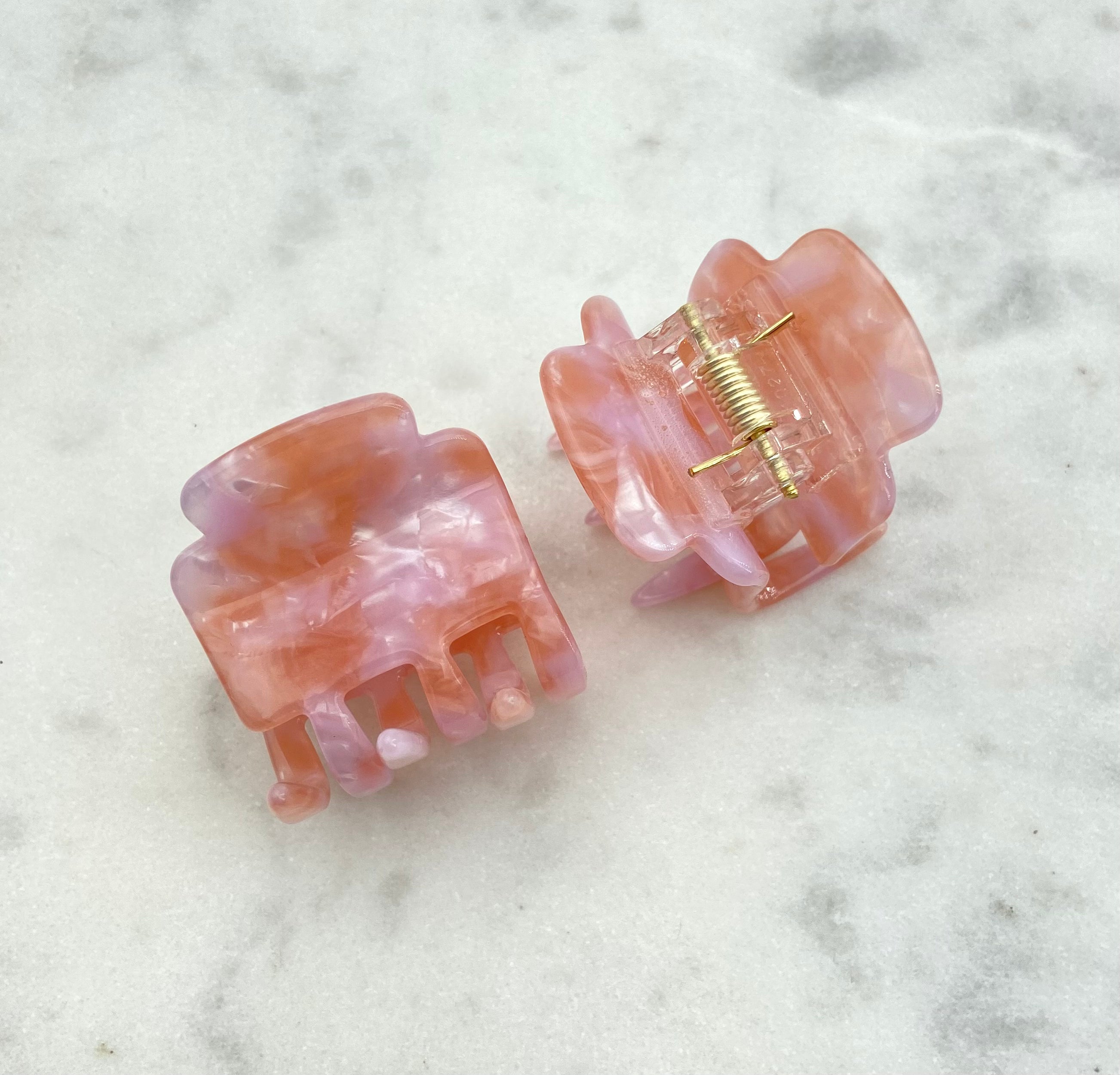 Barrette à cheveux Tilda, aspect écaille rose-abricot