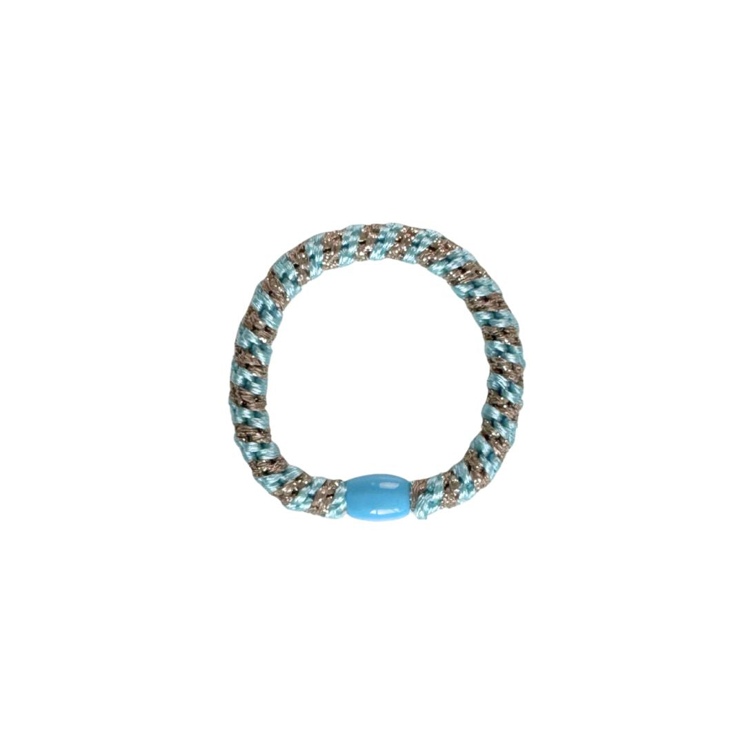 Geflochtenes Haargummi im 3er Set in Hellblau, Grau, Hellblau-Bronze gestreift