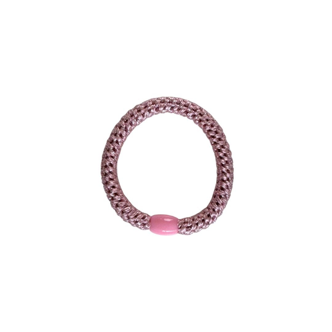 Geflochtenes Haargummi und Armband in Lachsfarben Glitzer