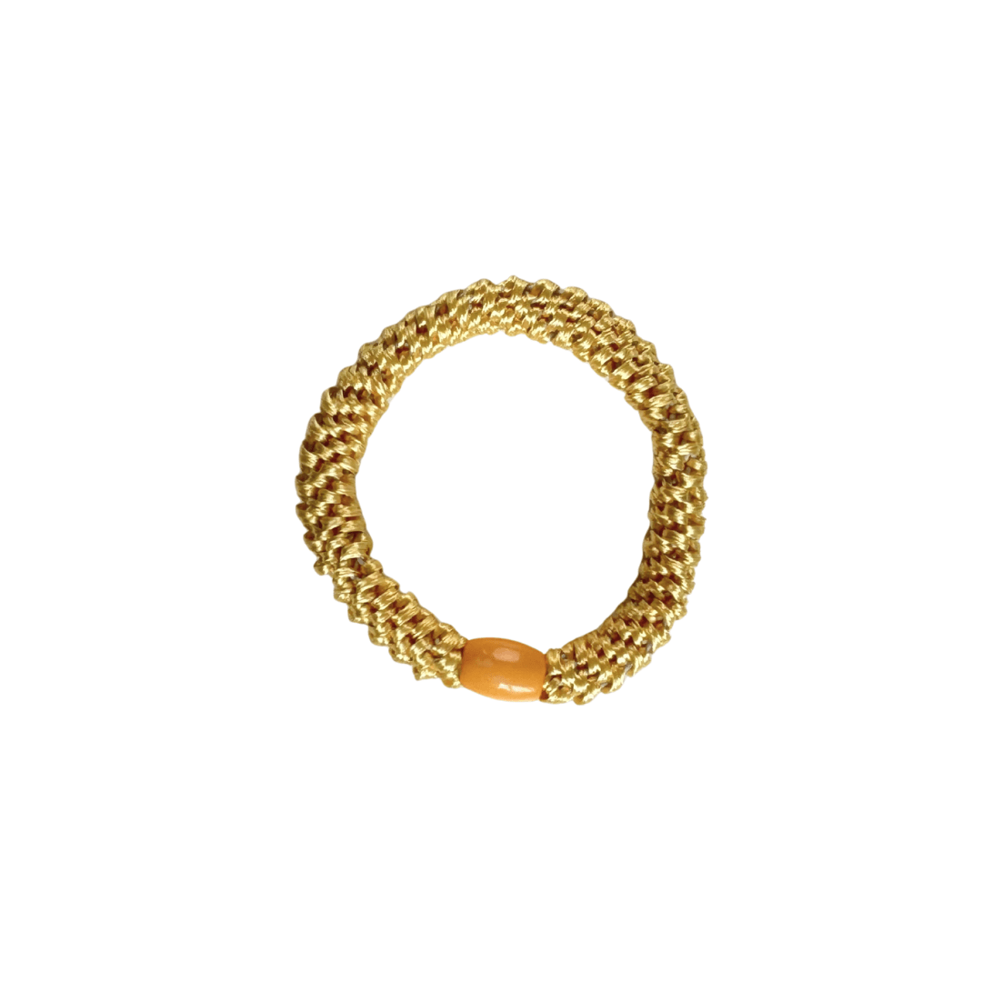 Geflochtenes Haargummi und Armband in Maisgelb