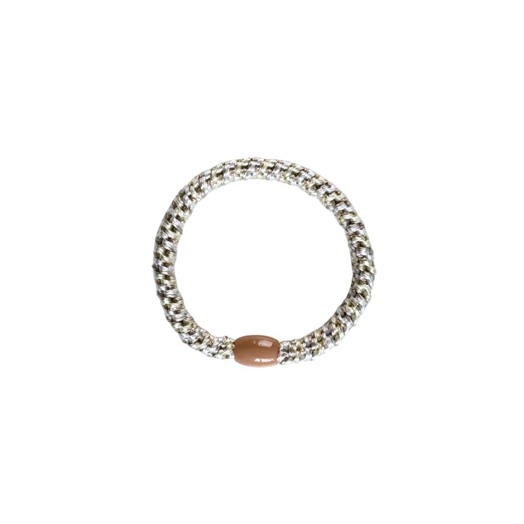 Geflochtenes Haargummi im 3er Set in Taupe / Flieder / Taupe Gold glitzernd