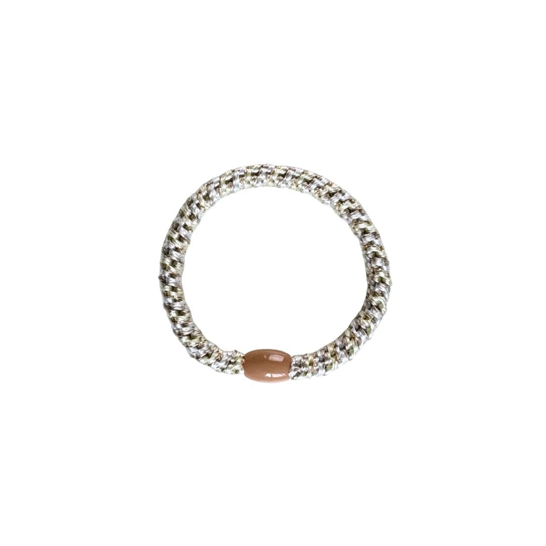 Geflochtenes Haargummi im 3er Set in Taupe / Flieder / Taupe Gold glitzernd