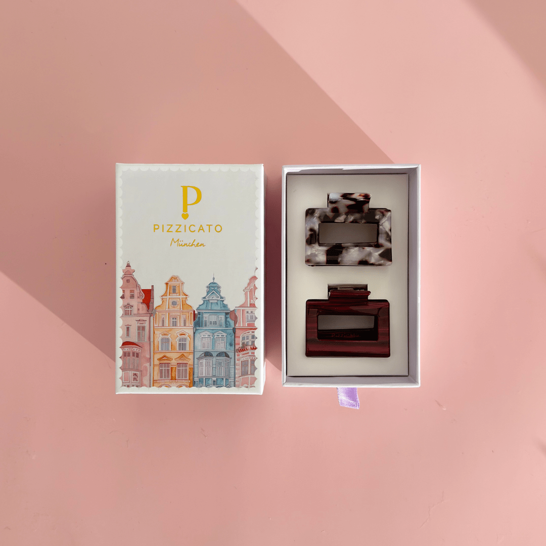 Pizzicato - Haarklammern - Geschenkbox Minimalist Small, Burgundy & Leo White - GB_Min_Bur_S