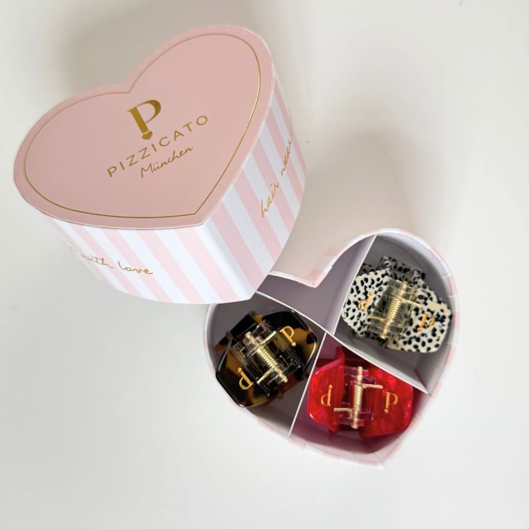 Herzgeschenkbox mit 3er Set Twiggy Clips in Cranberry