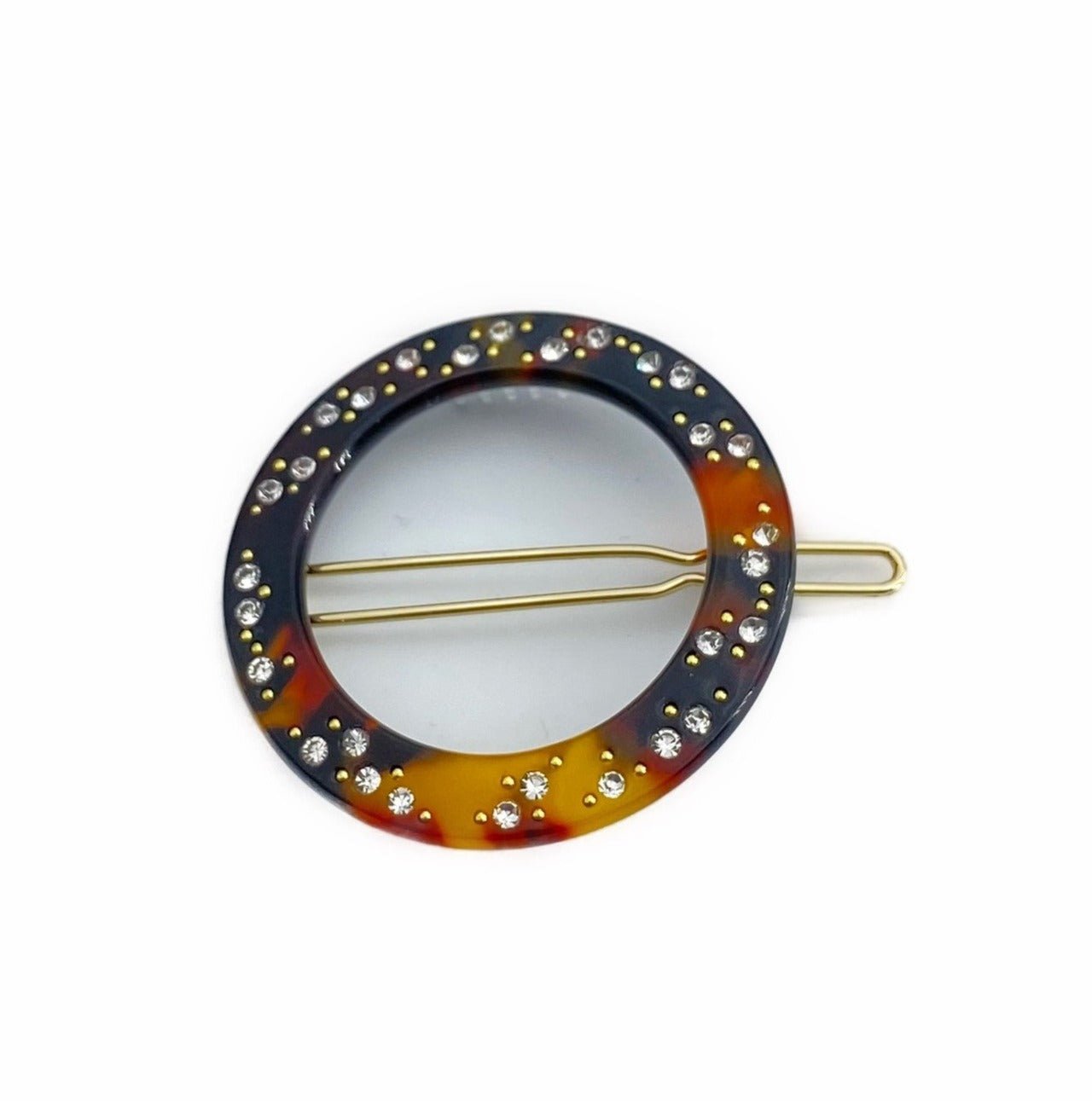 Barrette à cheveux ronde Pippa avec bordure en strass, écaille marron foncé