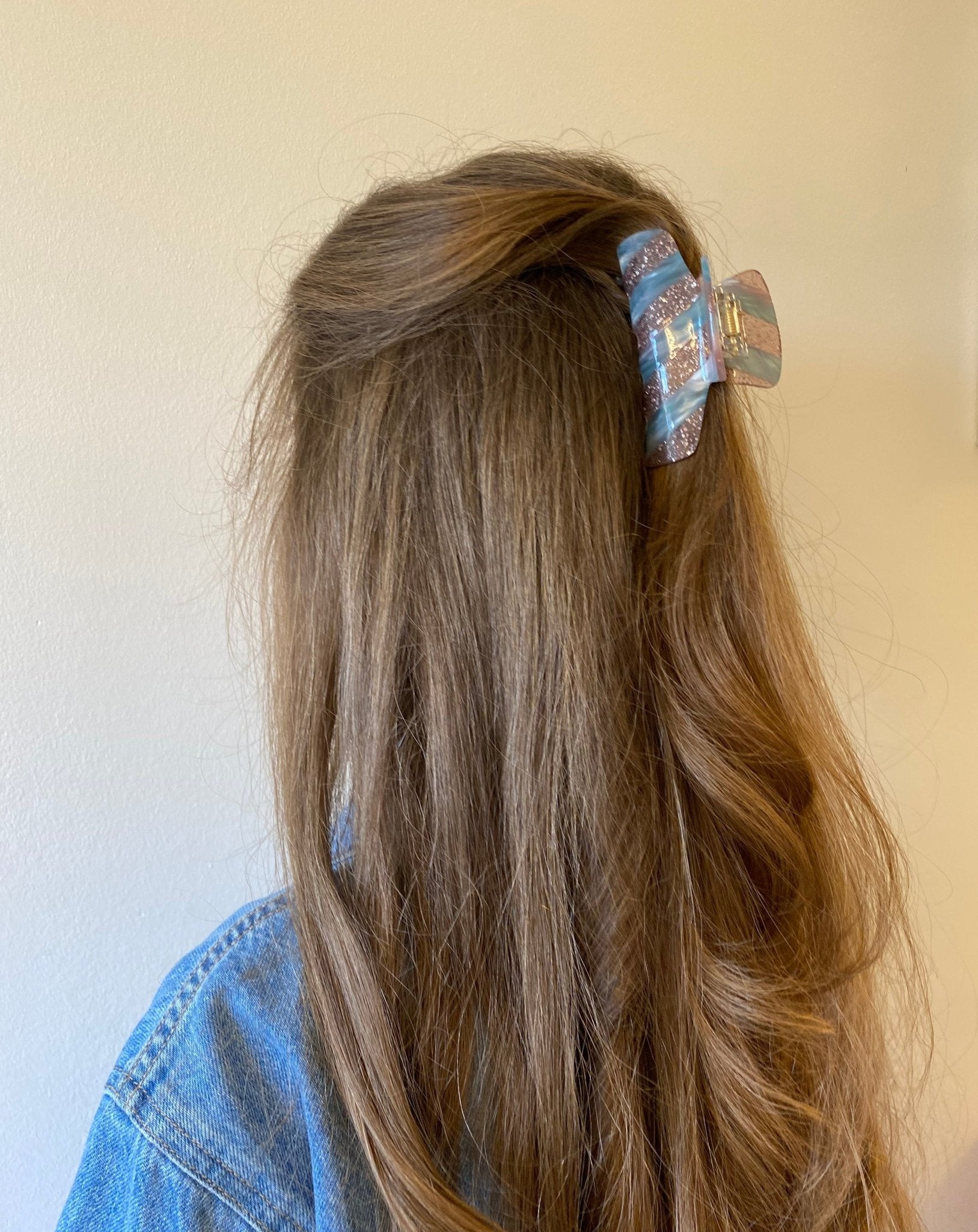 Barrette à cheveux Holly, bleu-rose pailleté