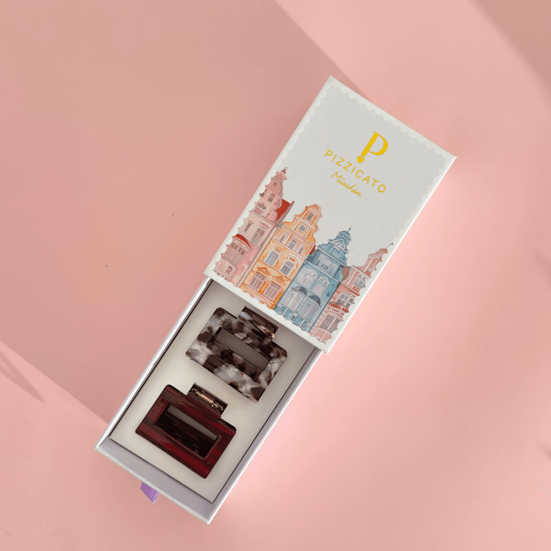 Pizzicato - Haarklammern - Geschenkbox Minimalist Small, Burgundy & Leo White - GB_Min_Bur_S