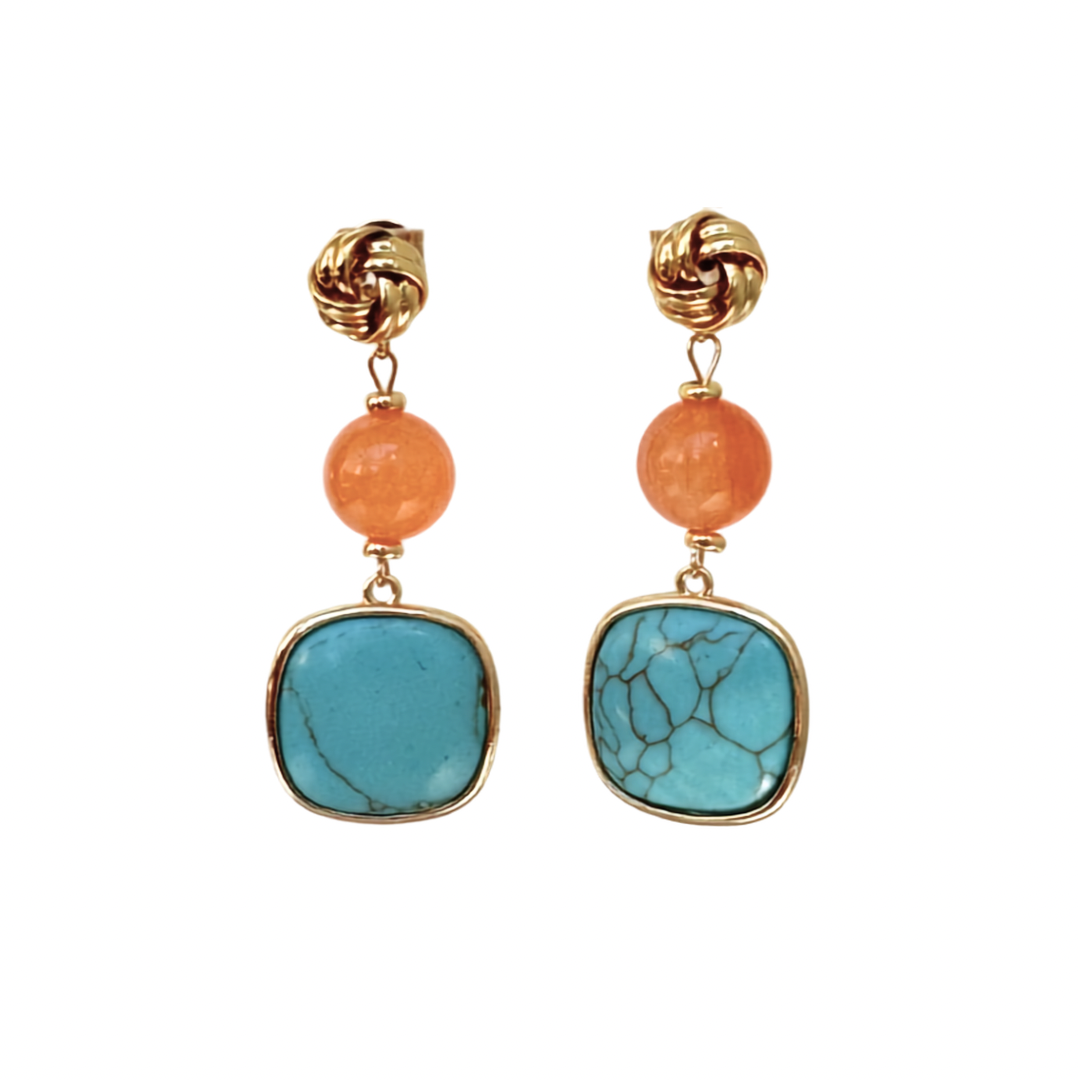 Knotted – Statement Ohrringe in Orange Turquoise