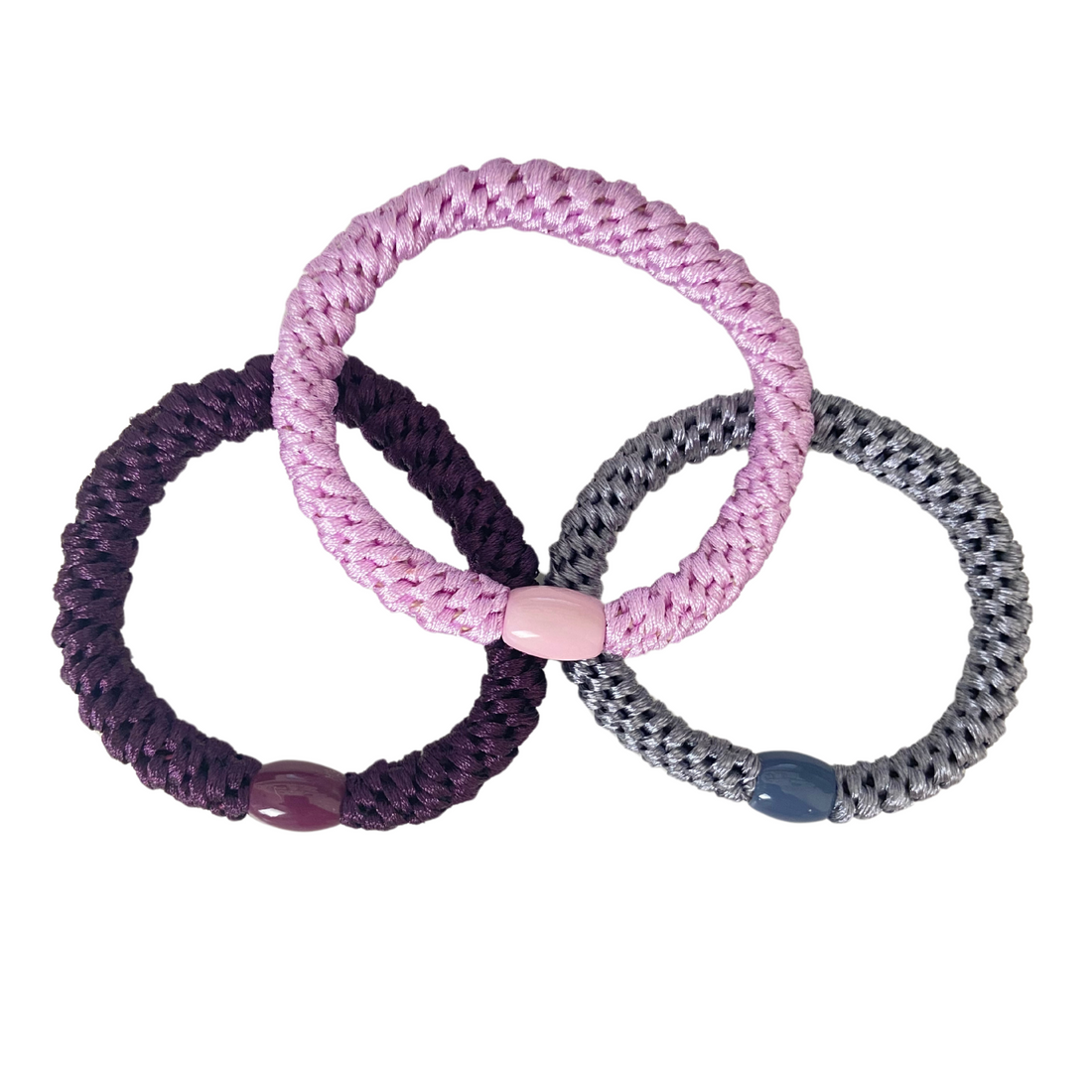 Geflochtenes Haargummi im 3er Set in Aubergine / Lilac Rose / Grau