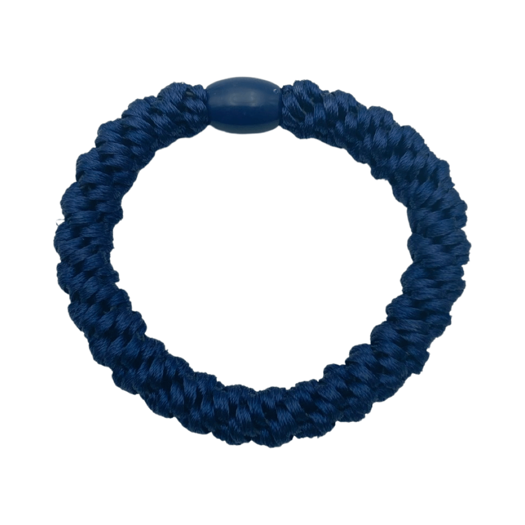 Geflochtenes Haargummi und Armband in Nachtblau glitzernd