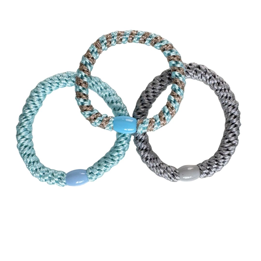 Pizzicato 3er Set geflochtene Haargummis in Hellblau Grau