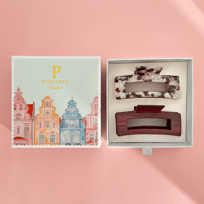 Pizzicato - Haarklammern - Geschenkbox Minimalist Large, Burgundy &amp; Leo White - GB_Min_Bur_L