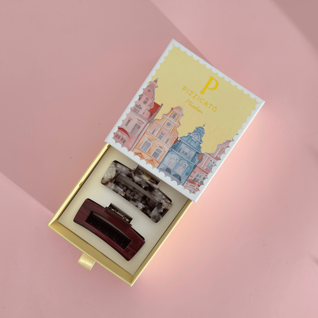 Pizzicato - Haarklammern - Geschenkbox Minimalist Medium, Burgundy &amp; Leo White - GB_Min_Bur_M