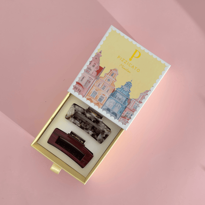 Pizzicato - Haarklammern - Geschenkbox Minimalist Medium, Burgundy &amp; Leo White - GB_Min_Bur_M