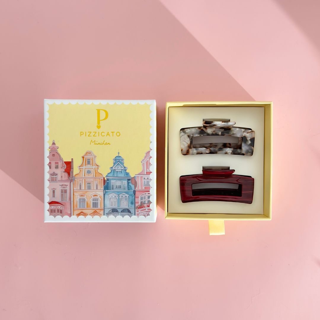 Pizzicato - Haarklammern - Geschenkbox Minimalist Medium, Burgundy &amp; Leo White - GB_Min_Bur_M