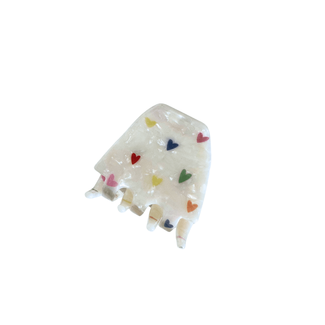 Große Haarklammer Twiggy Big Hearts Sugarwhite mit buntem Herzmotiv