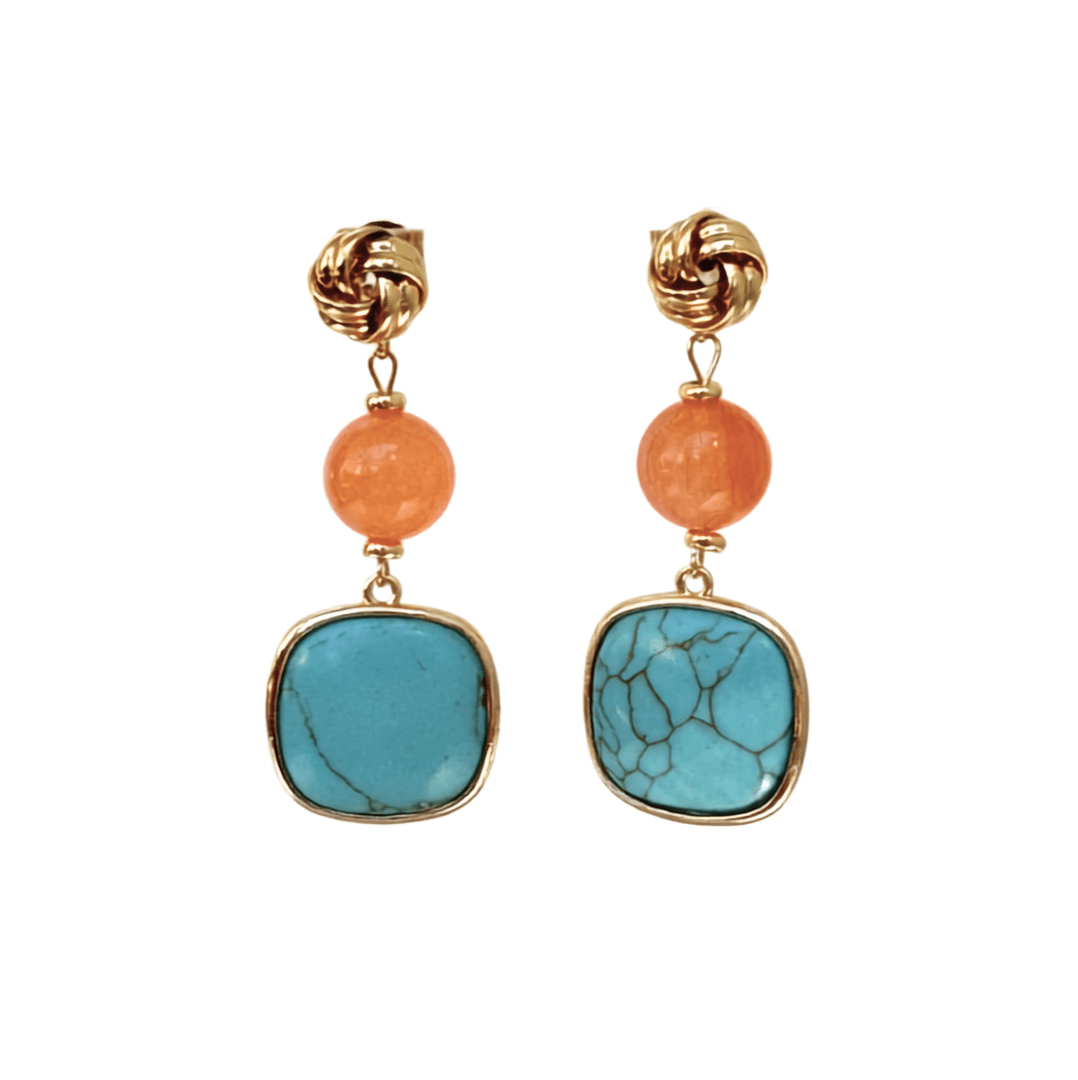 Pizzicato - Ohrring - Knotted – Statement Ohrringe in Orange Turquoise - 