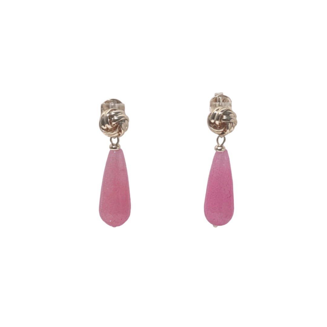 Knotted Statement Ohrringe in Peony Blush mit facettiertem Jade-Anhänger