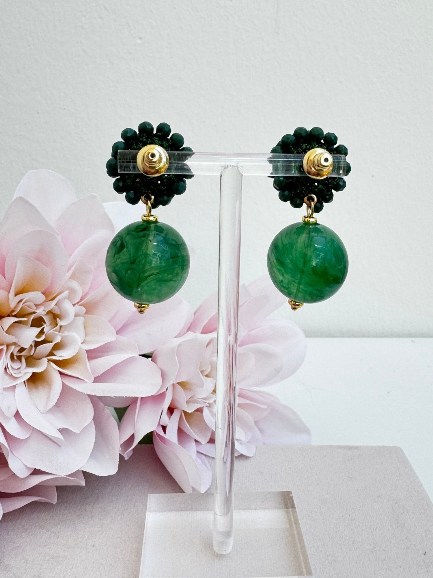 Pizzicato - Statement Ohrringe - Beaded Forest Green - 