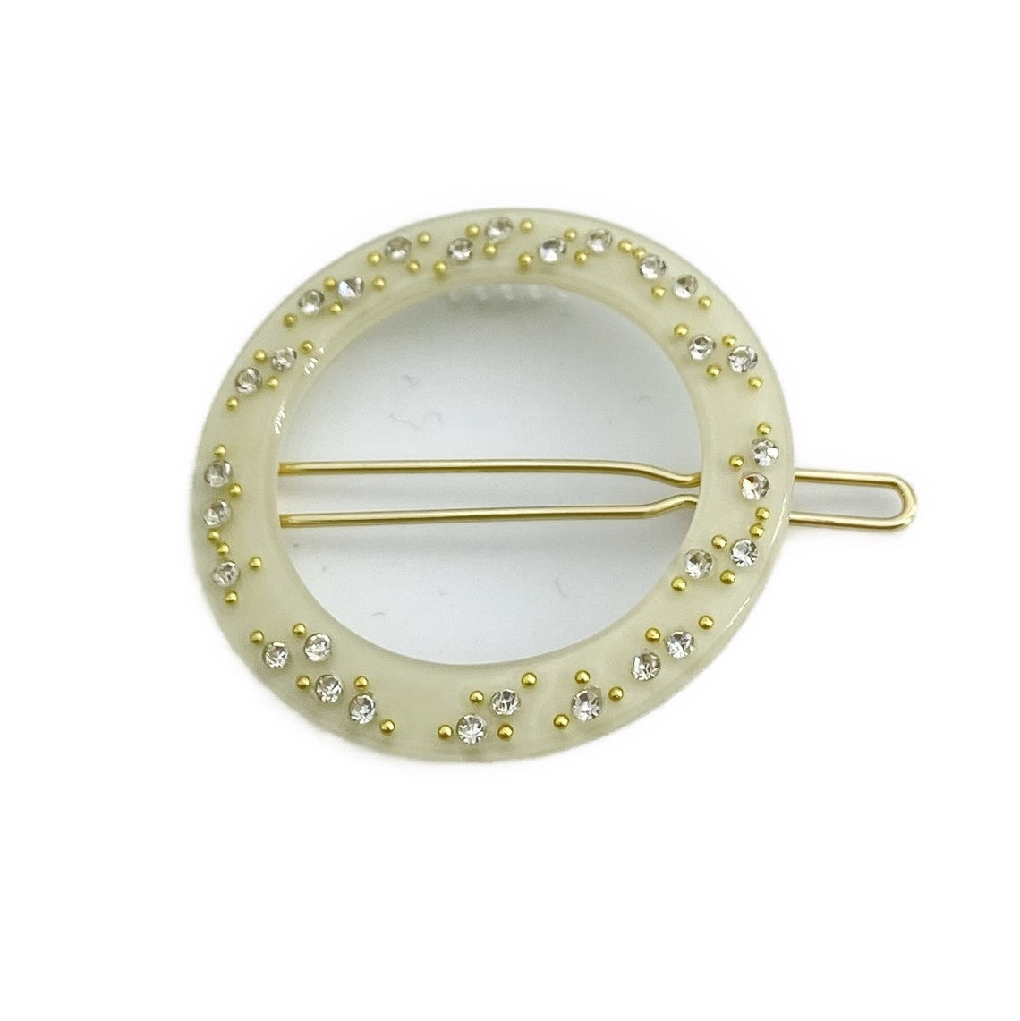 Pippa round hair clip with rhinestone trim, cream